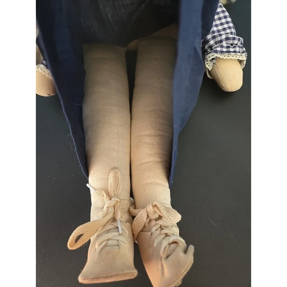 Vintage Handmade Cloth Doll‎ With Stitched Facial Features Blond Hair Apron